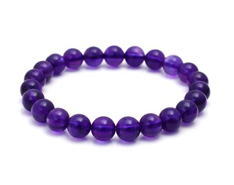 Natural Amethyst Purple Gemstone Healing Bracelet-Spiritual Protection Balance Meditation Grounding Bracelet-Inner Peace Mental Health Gift