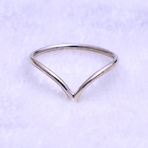 14K Gold Chevron Ring, Solid Gold Wedding Band, Stacking Ring, Classic Style Ring, V ring, Wing Ring, Midi Ring, Real Gold Ring, Simple Band