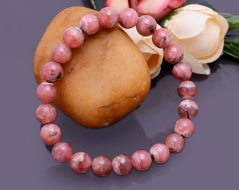 Rhodochrosite Bracelet, Natural Gemstone Bracelet, Unisex Women Mens Bracelet, Beaded Bracelet, Gift for Her/Him