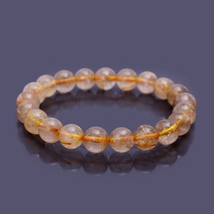 Natural Golden Rutilated quartz crystal beaded bracelet 8mm 10mm 12mm 14mm 16mm smooth Round quartz bracelet,woman gift,man,Stretch Bracelet