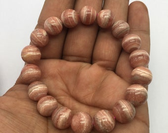 Rhodochrosite Bracelet, Natural Rhodochrosite Gemstone Bracelet, 12MM Unisex Women Mens Bracelet, Beaded Bracelet, Gift for Her/Him