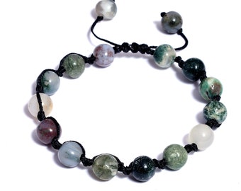 Healing Natural Green Tree Agate macrame wellbeing bracelet. Adjustable Bracelet Healing Gemstone Crystal Macrame Bracelets Energy Yoga