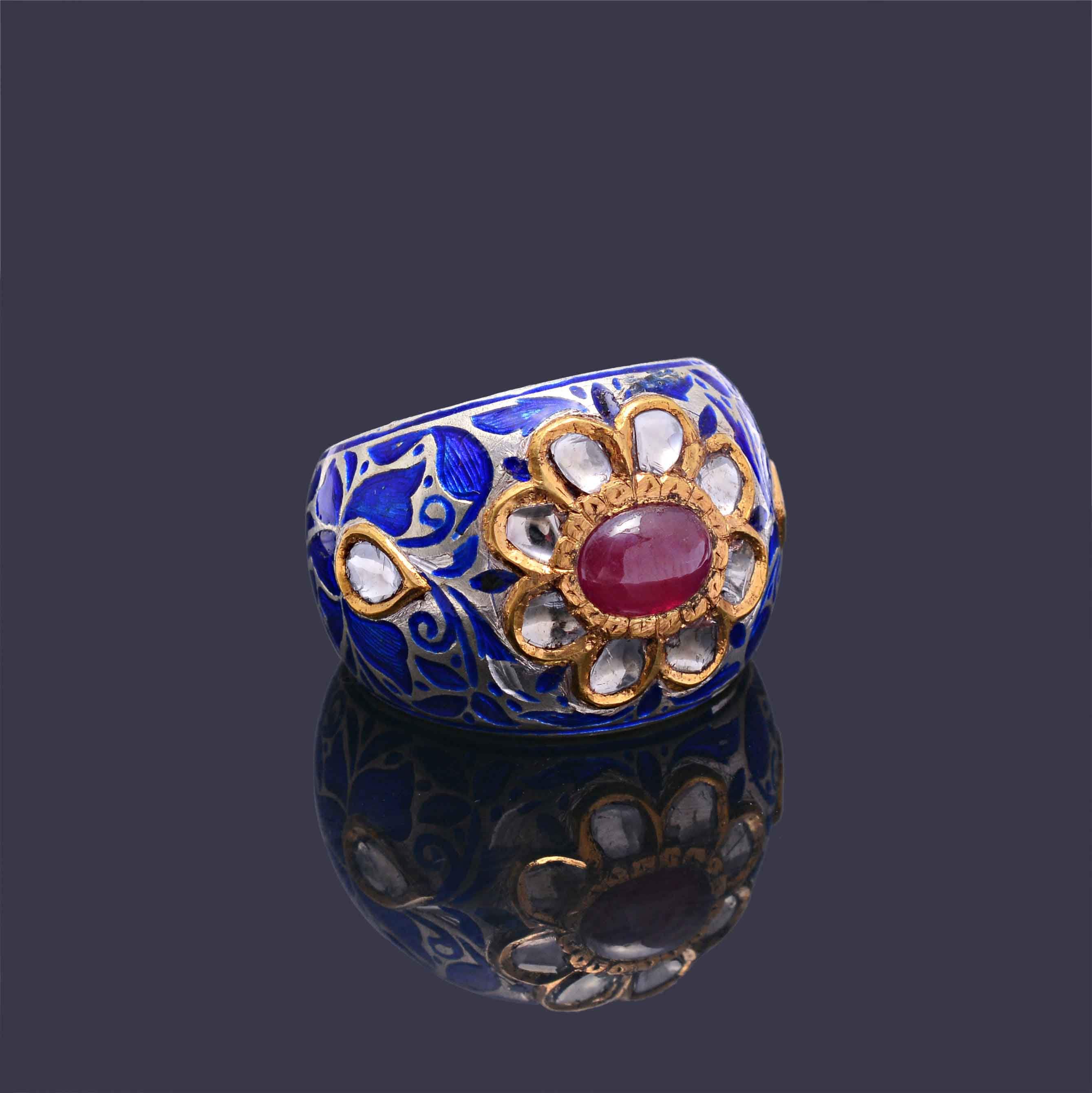 Antique Mughal アンティーク ムガル エナメル 鳥モチーフ リング