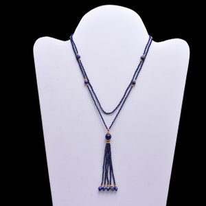 Lapis Lazuli Beaded Necklace,Lapis Lazuli Micro Faceted Round Beaded Jewelry, Lapis Beaded Necklace, 2mm Lapis Lazuli Beads Necklace
