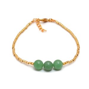 14k Gold Green Jade Bracelet / Natural Jade Bracelet / Adjustable Gemstone Yoga Meditation Bracelet / Energy Bracelet / Womens Bracelet