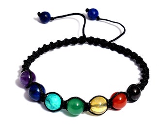 Healing 7 Chakra Beads Bracelet Macrame Adjustable Bracelet Healing Gemstone Crystal Macrame Bracelets Healing Energy Yoga Gift for Him