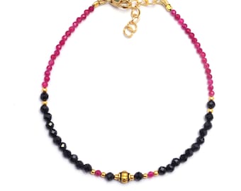 Black Onyx Gemstone , Ruby Agate Stone Bracelet, Micro Faceted, Girls-Women's Minimalist Bracelet, Natural bead Bracelet, Sterling Silver