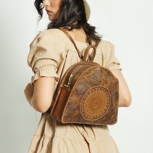 Leather Backpack for Women, Tooled Leather Backpack, Gift for her, Travel Backpack, Crossbody Bag image 4