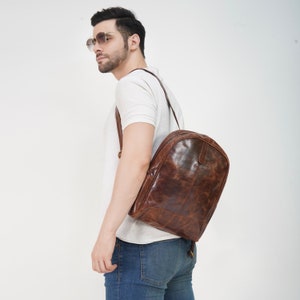 Leather Backpack, Brown Leather Unisex Backpack, Handmade Backpack, Backpack for Women, Traveling Backpack image 2