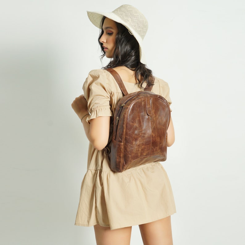 Leather Backpack, Brown Leather Unisex Backpack, Handmade Backpack, Backpack for Women, Traveling Backpack image 3