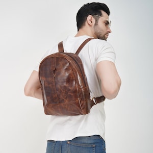 Leather Backpack, Brown Leather Unisex Backpack, Handmade Backpack, Backpack for Women, Traveling Backpack image 1
