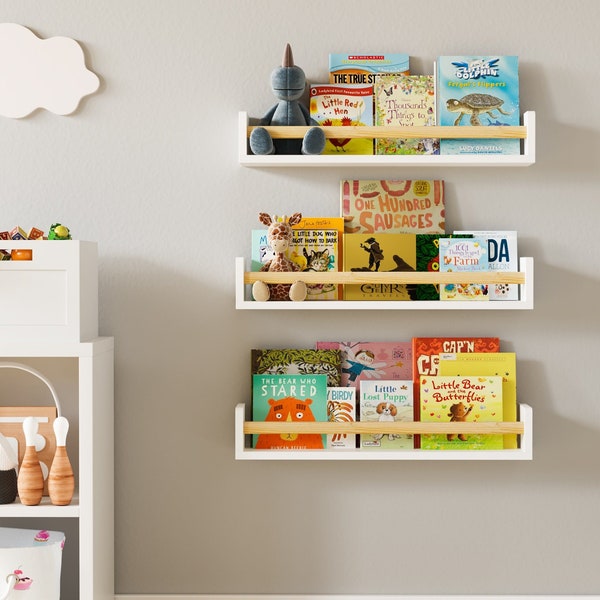 24" Bookshelf for Kids Room Decor Floating Shelves for Nursery Storage - Set of 3 - White