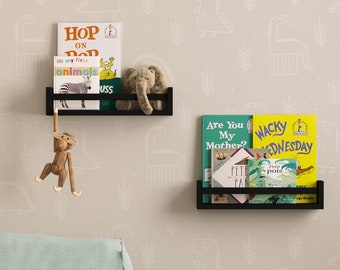 Floating Shelves Wall Bookshelf for Kids and Nursery Decor – 15.75" Length – Set of 2 – Black