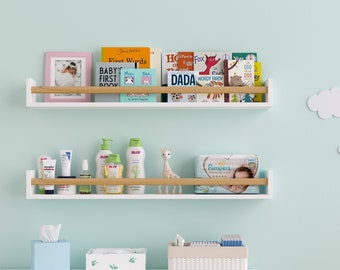 36" Bookshelf for Kids Room Decor Floating Shelves for Nursery Storage - Set of 2 - White