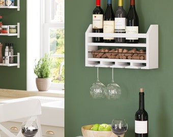 BLANC Wine Rack, Wine Glass Holder for Wall Decor, Wine Holder for Living Room Decor, Wine Bottle Holder - Burnt White