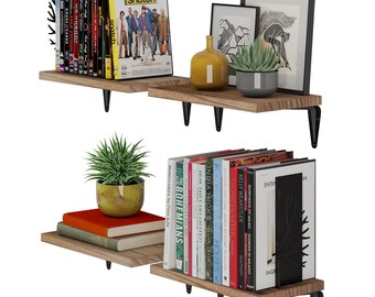 Floating Shelves for Wall Decor, 11"x6" Wood Wall Shelves for Living Room Decor - Set of 4, or 5 - Burnt