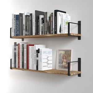 Floating Shelves and Wall Bookshelf for Living Room Decor – 24” Length – Set of 2 - Natural Burned