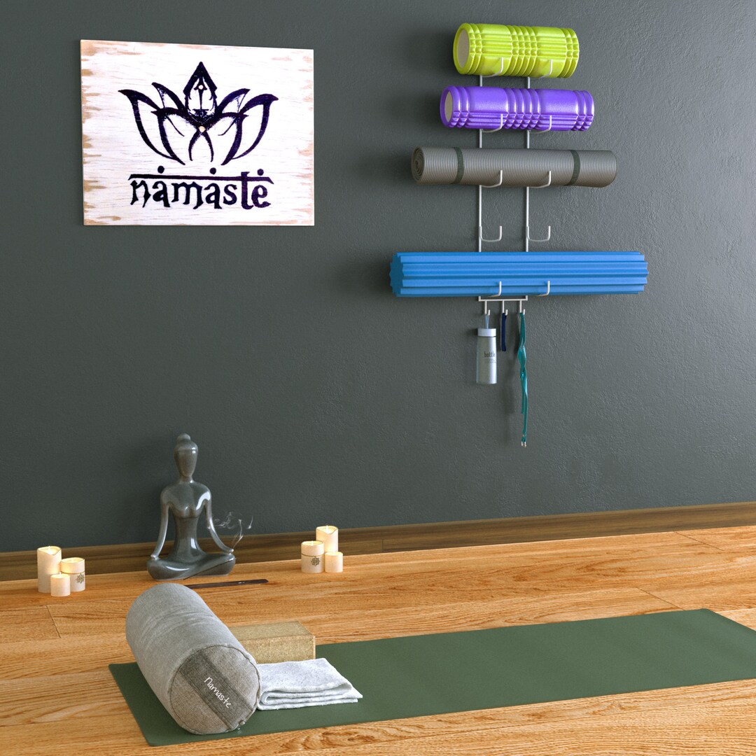 Wall Mount Yoga Mat Holder & Foam Roller Rack With Hooks for Etsy