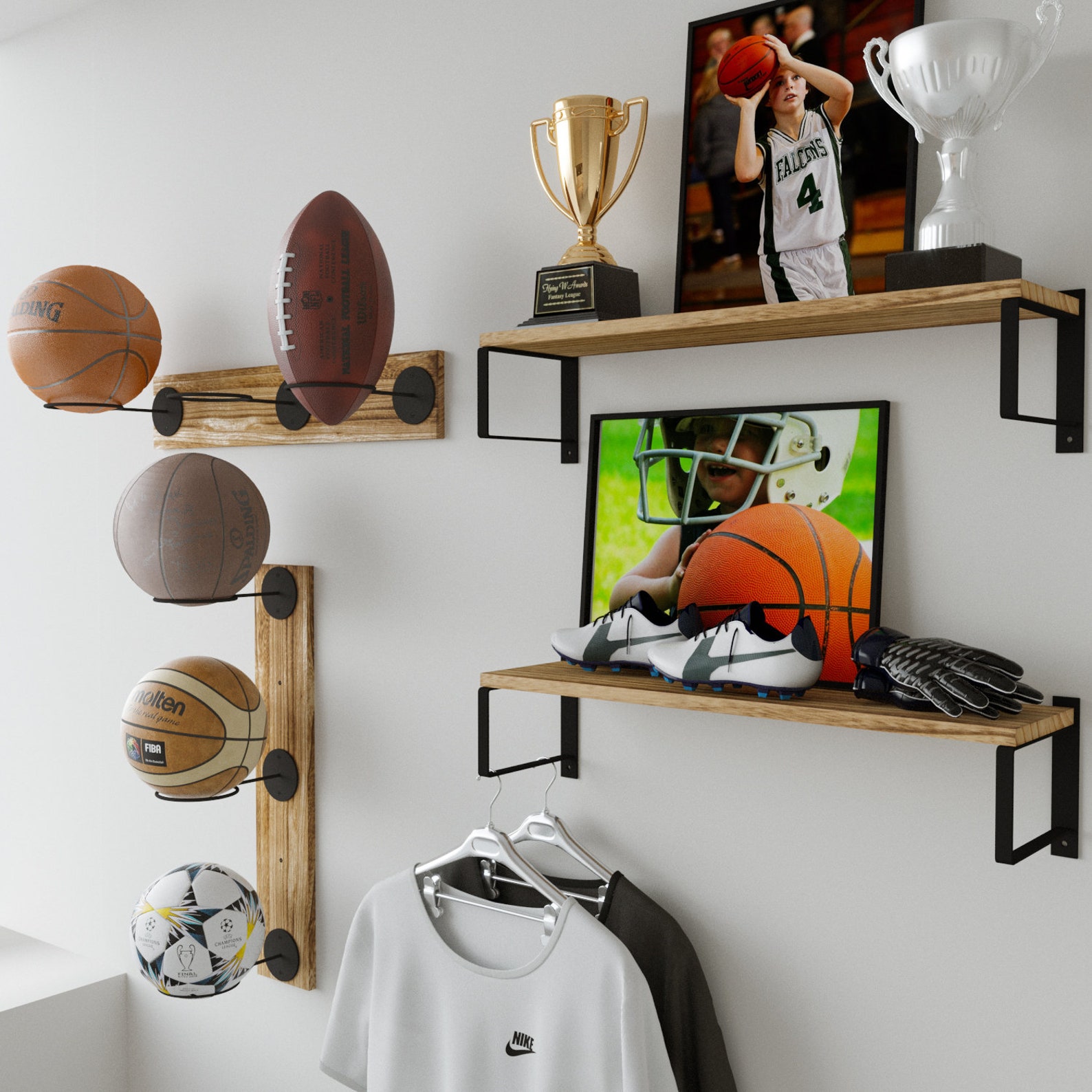 Wall Mount Rustic Basketball Holder Football Display Rack & Etsy