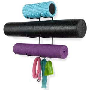 Wall Mount Yoga Mat Storage & Foam Roller Rack Black - Etsy