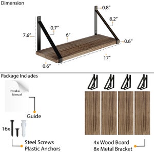 Floating Shelves for Wall, 17x6 CD DVD Storage Shelf, Plant Shelf and Rustic Bookshelf for Living Room Decor Set of 4, or 5 image 5