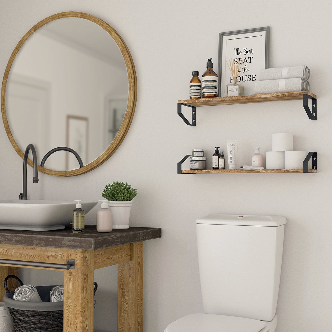 Rustic Bathroom Shelf for Bathroom Decor Wall Bathroom | Etsy
