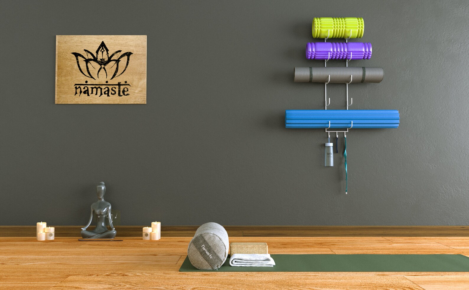 Wall Mount Yoga Mat Holder & Foam Roller Rack With Hooks for Etsy