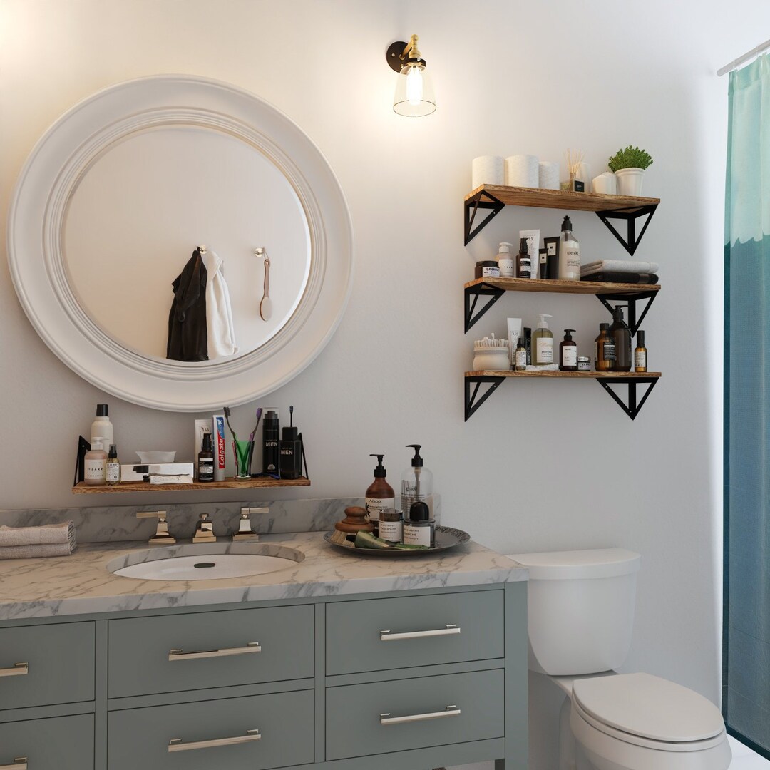 24 Rustic Bathroom Shelf for Bathroom Decor, Wall Bathroom Organizer