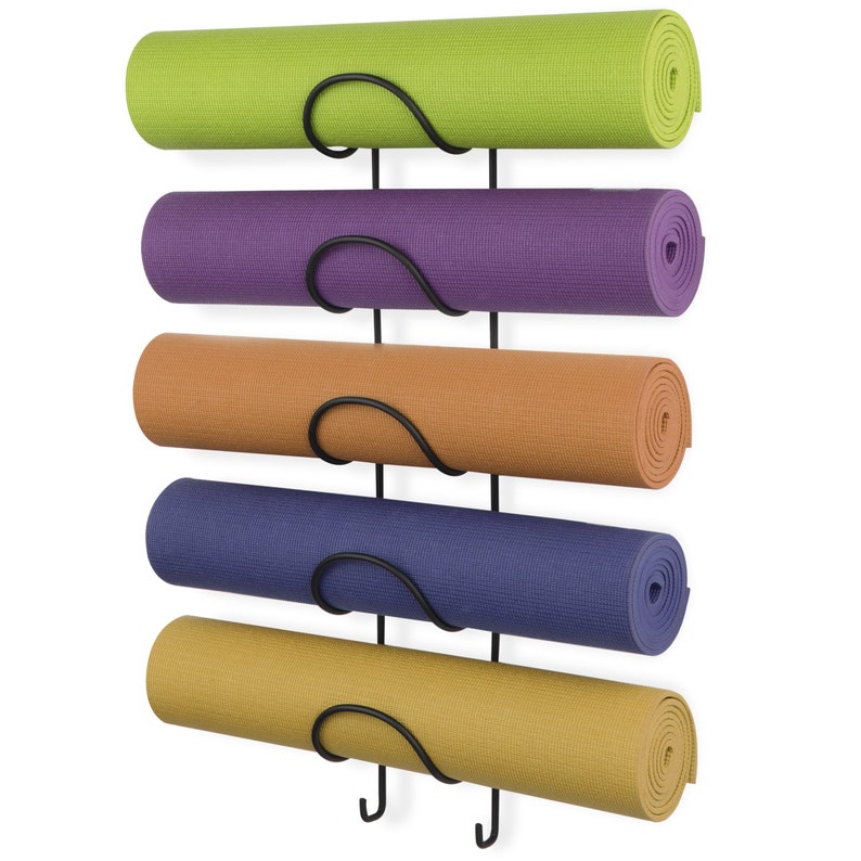 Wall Mounted Yoga Mat Storage and Towel Rack With Hooks Etsy