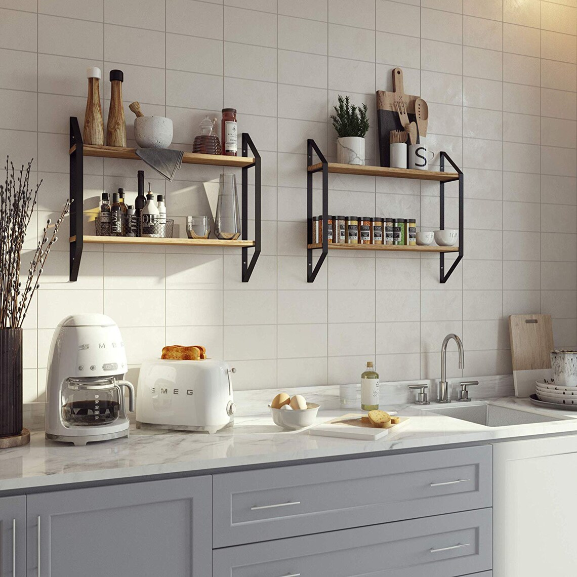 Estantes flotantes de cocina rústica y soporte de pared de | Etsy