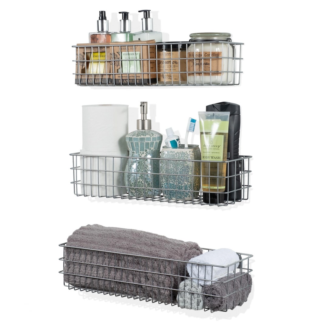 KANSAS Wire Basket for Bathroom Decor Wall Mounted Bathroom Organizer ...
