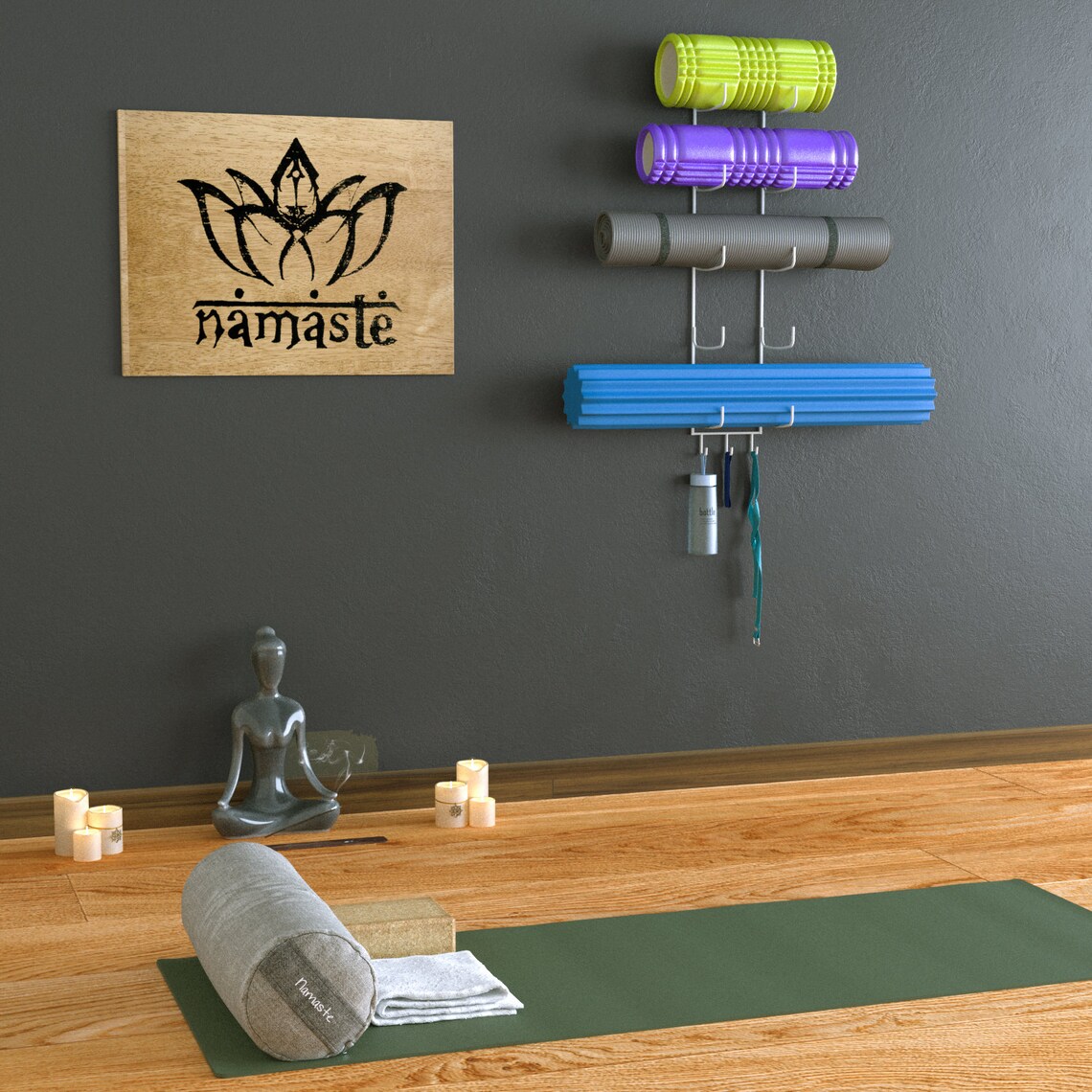 Wall Mount Yoga Mat Holder & Foam Roller Rack With Hooks for Etsy