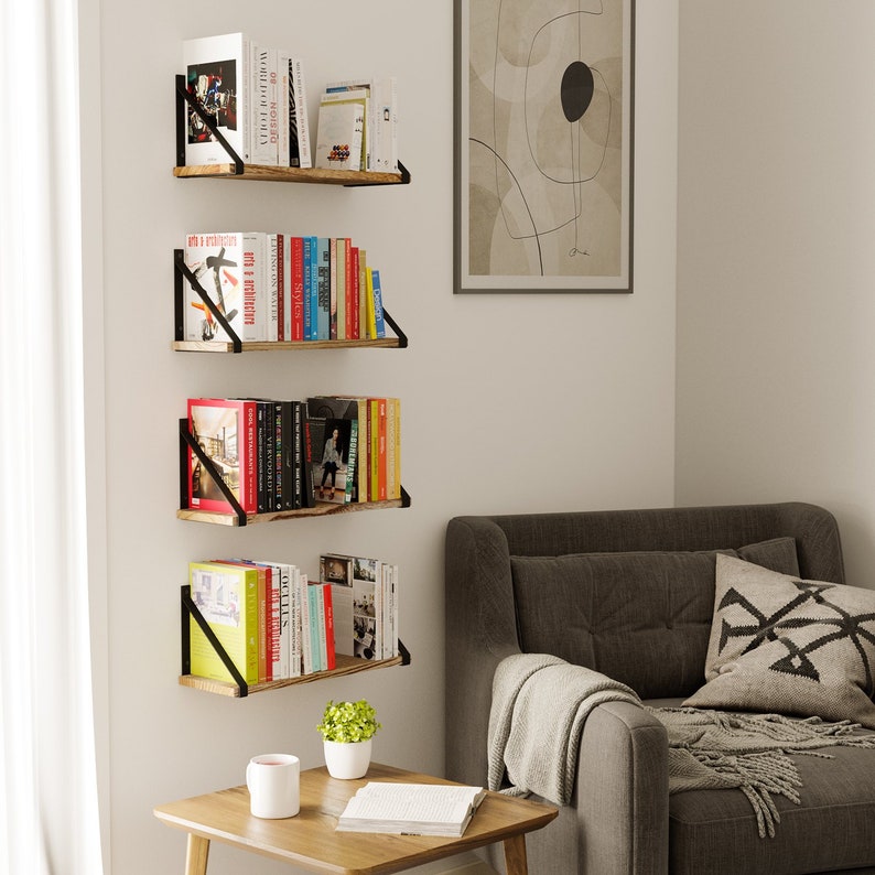 Floating Shelves for Wall, 17x6 CD DVD Storage Shelf, Plant Shelf and Rustic Bookshelf for Living Room Decor Set of 4, or 5 Set of 4