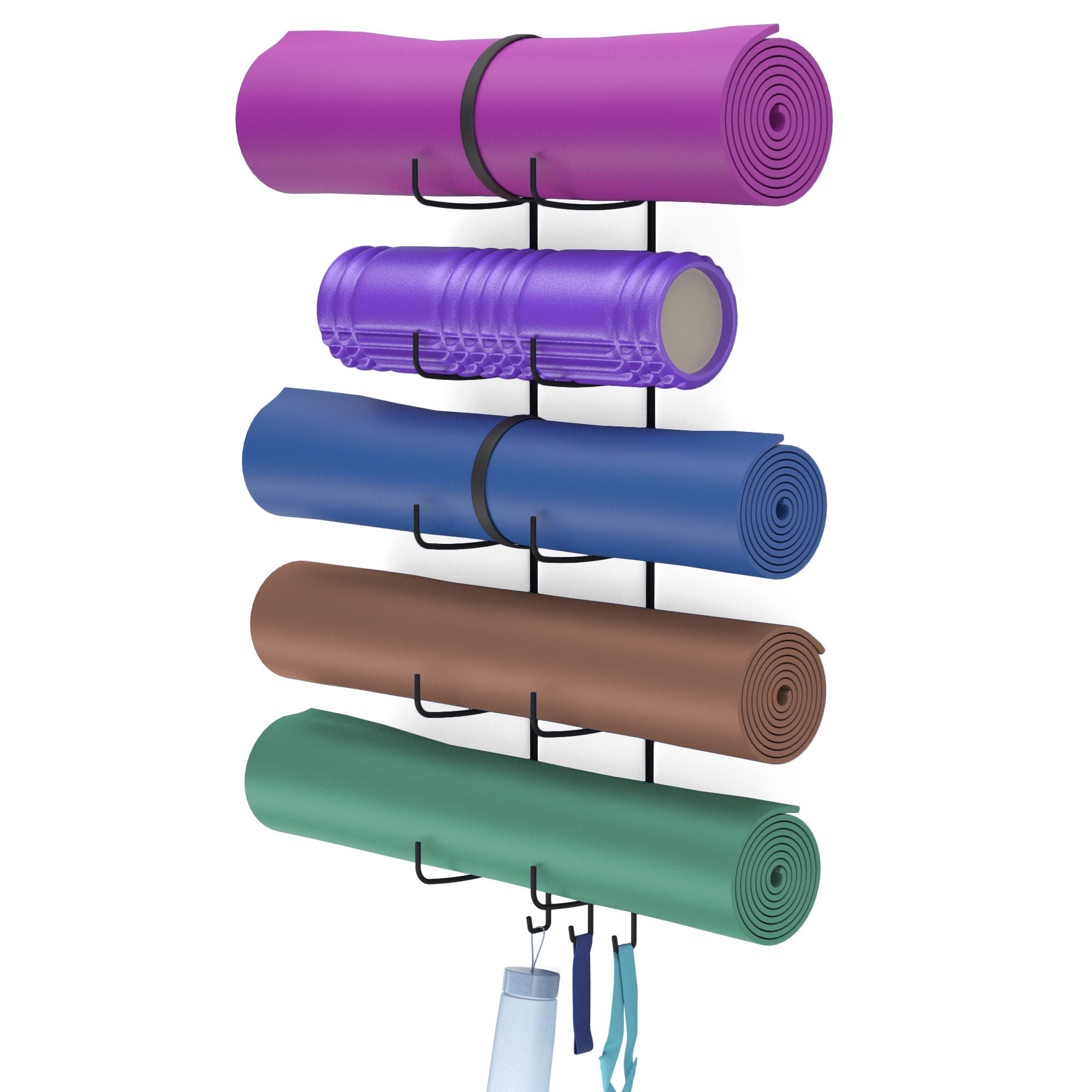 Wall Mount Yoga Mat Holder & Foam Roller Rack With Hooks for - Etsy