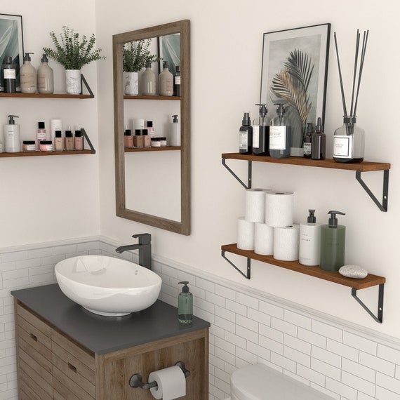 PONZA 17 Rustic Bathroom Shelf for Bathroom Decor, Wall Bathroom