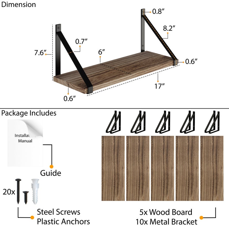 Floating Shelves for Wall, 17x6 CD DVD Storage Shelf, Plant Shelf and Rustic Bookshelf for Living Room Decor Set of 4, or 5 image 10