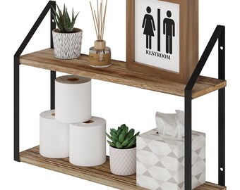 2-Tier 24" Bathroom Organizer, Wall Shelf for Storage - Black, or White Brackets