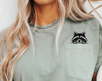 Camisa de mapache, divertida camisa de mujer salvaje, camisa de bolsillo de colores cómodos y de moda, regalo para ella,