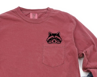 Raccoon Shirt, Comfort Colors® Funny Feral Women Shirt, Pocket Shirt, Gift For Her, Long Sleeve  Shirt,
