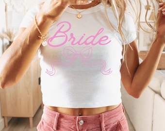 Coquette Bride and Bridesmaid Baby Tee, Y2k Graphic, 90s Baby Crop Tank, Cropped Bachelorette T-Shirts, Bridal Party, Bridesmaid Gifts