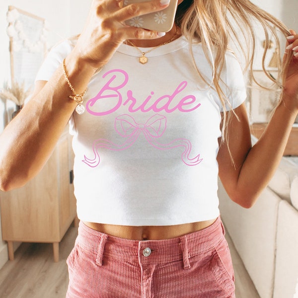 Coquette Bride and Bridesmaid Baby Tee, Y2k Graphic, 90s Baby Crop Tank, Cropped Bachelorette T-Shirts, Bridal Party, Bridesmaid Gifts