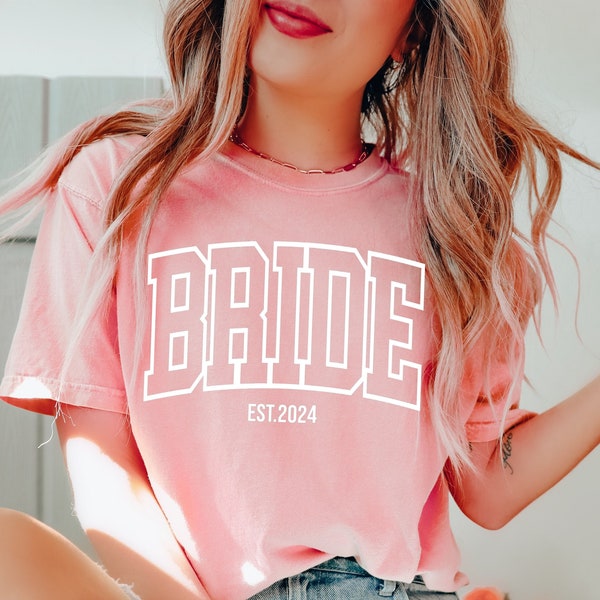 Retro bruid shirt, comfort kleuren T-shirt, trendy vrijgezellenfeest shirts, cadeau voor de bruid, bruid tee