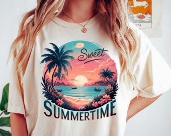 Sweet Summertime Shirt, Summer Trip Comfort Colors T-Shirt, Retro Beach Vacation Outfit, Beach Shirts for Women