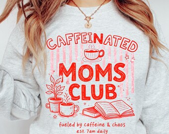 Roliga mammatröjor eller tröjor, mors dag-outfit, kaffeälskare mammapresent, koffeinhaltiga mammors klubbtröja, mama liv-tröja, present till mamma