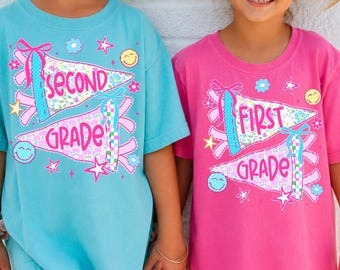 Comfort Colors® Back To School Girls T-Shirts, Preppy, Pre-K, Kindergarten, First, Second, Third, Fourth, Fifth Grade,