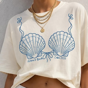 Comfort Colors® Bikini Bachelorette Party Shirts, Coastal Beach, Funny Bride, Bridesmaid, Custom Girls Trip, Sea Shell Bikini Tee