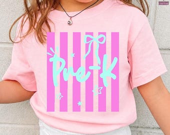 Comfort Colors® Back To School  T-Shirts, Preppy, Stripe, Coquette, Pre-K, Kindergarten, First, Second, Third, Fourth Grade,