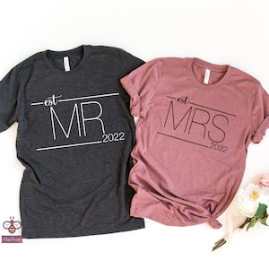 Camisas Sr. e Sra., presente de casamento, camisas de lua de mel, camisas de casamento combinando para casais, presente de noivado, camisas personalizadas de marido e mulher