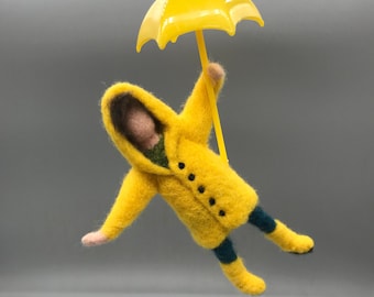 Junge mit Regenschirm gefilzt Filzfigur Jahreszeitentisch