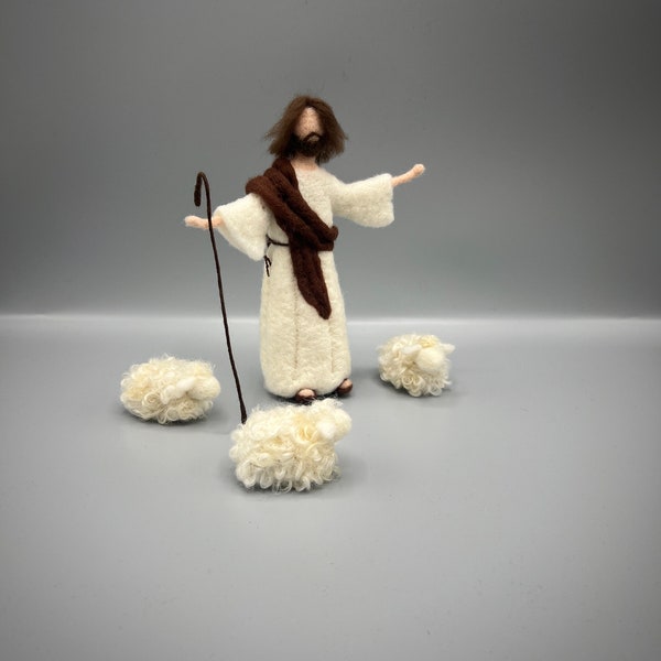Jesus Schafe gefilzt Filzfigur Hirte Jahreszeitentisch Ostern